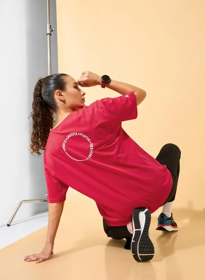 Cult Women Red Circle Of Positive Print Oversized T-Shirt